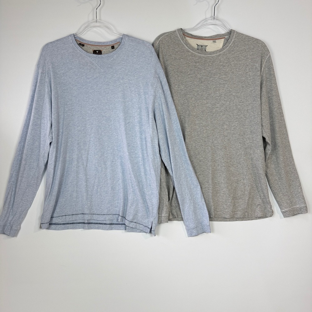 Left Coast Tee Long Sleeve T-Shirt Mens Large Blue Grey 2 Pack Cotton Shaped